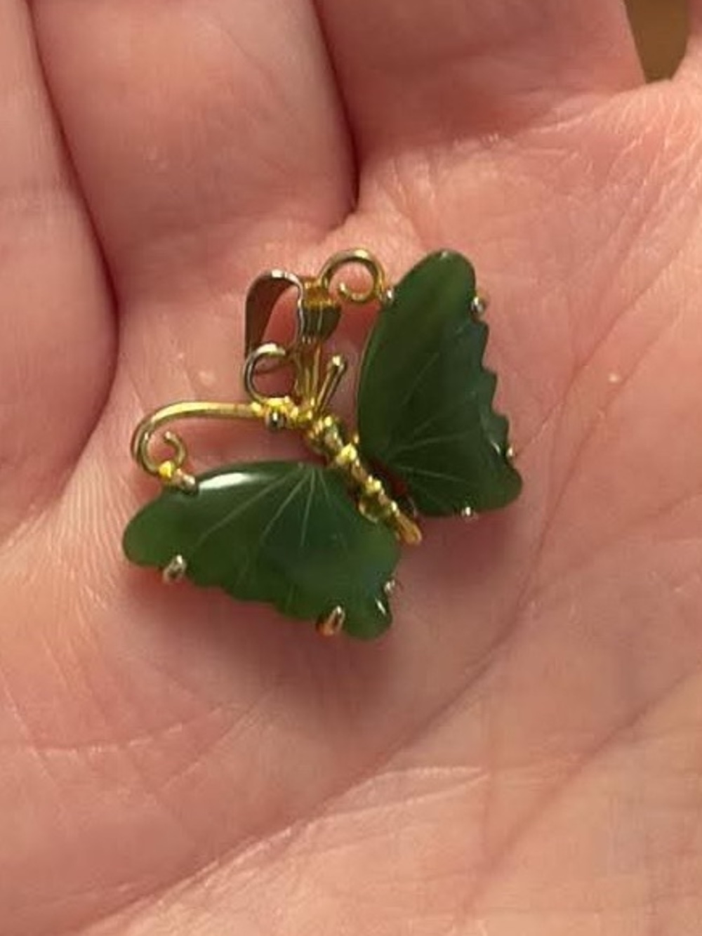Vintage Jade Butterfly Pendant - Gold Accent